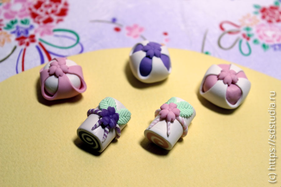 Вагаси - национальные японские сладости, куинарная миниатюра из запекаемого пластика