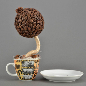 Пример небольшого топиария из кофейных зёрен